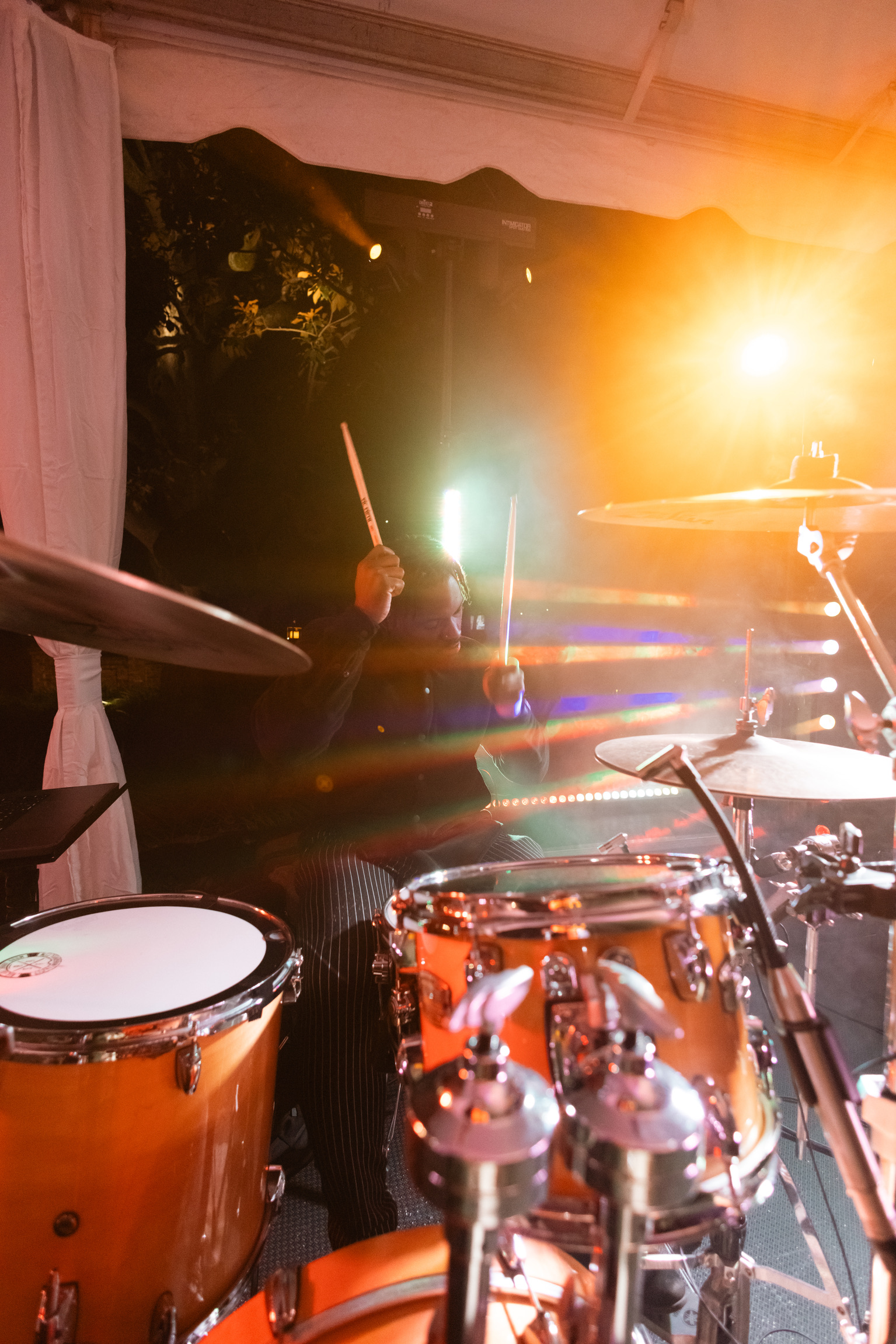 Dramatic stage lighting with drums